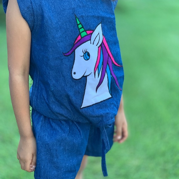 Jeans romper with unicorn patchwork - Picture 4 of 6
